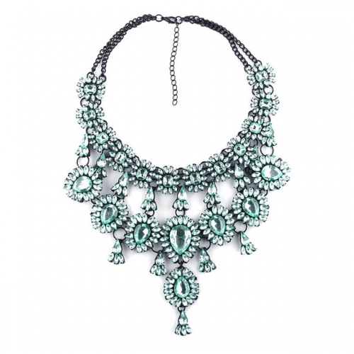 Crystal Water Drop Statement Necklace - Green