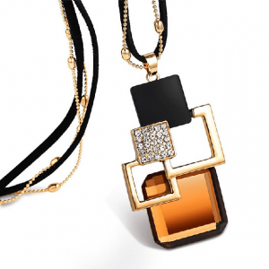 Square Crystal Long Necklace - Sunset Gold