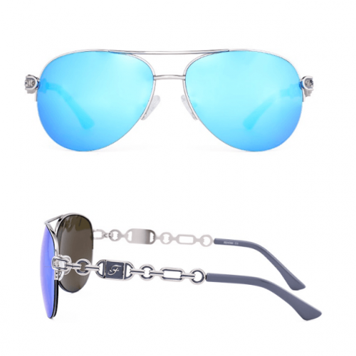 Chain Link Blue Classic Aviator Sunglasses - Front and Side View