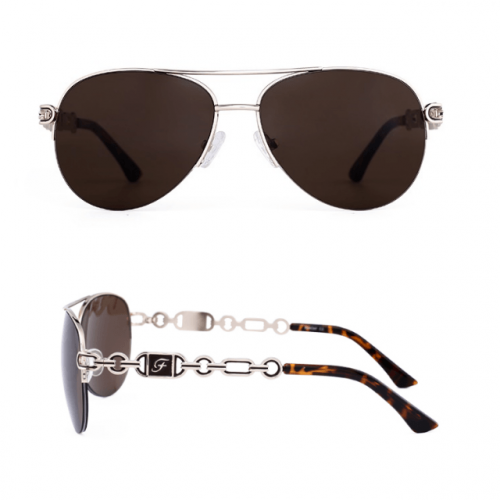 Chain Link Brown Classic Aviator Sunglasses - Front and Side View