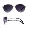 Chain Link Grey Classic Aviator Sunglasses - Front and Side View