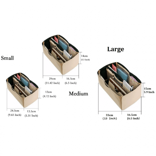 Multi Pocket Insert Handbag Organiser Dimension