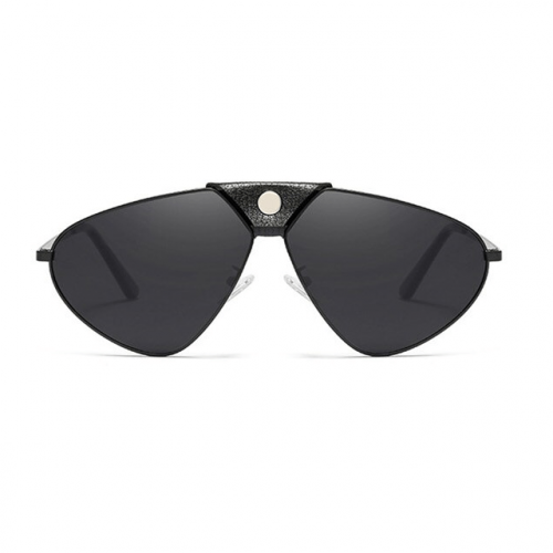 Black Polarized Oversized Aviator Sunglasses - Front View