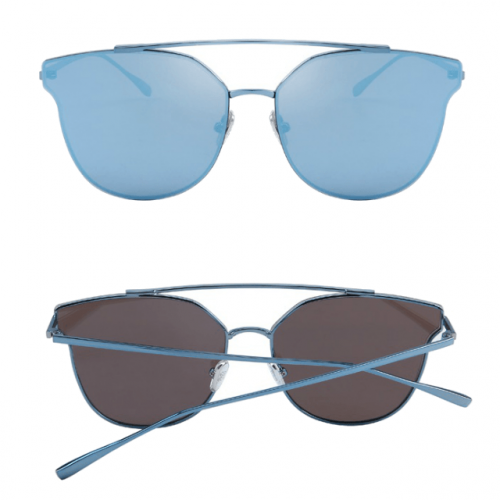 Blue Mirror Polycarbonate Cat Eye Sunglasses Front Back View