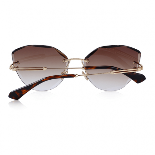 Brown Polycarbonate Funky Rimless Cat Eye Sunglasses - Back View