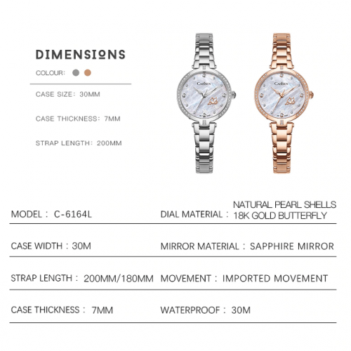 Crystal Stainless Steel Watch - Dimension