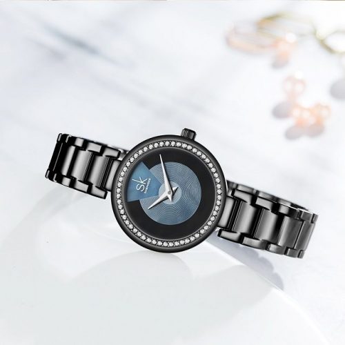 Cubic Zirconia Round Dial Stainless Steel Watch - Display 2