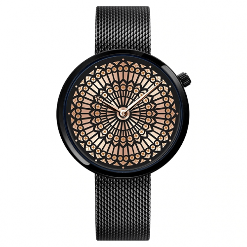 Geometric Dial Stainless Steel Mesh Watch