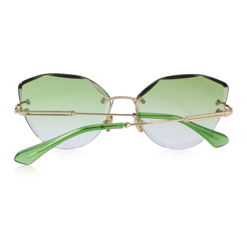 Green Polycarbonate Funky Rimless Cat Eye Sunglasses - Back View