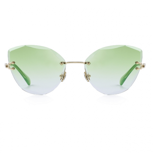 Green Polycarbonate Funky Rimless Cat Eye Sunglasses - Front View