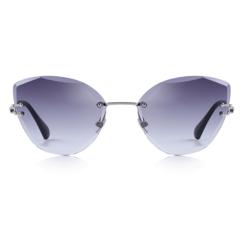 Grey Polycarbonate Funky Rimless Cat Eye Sunglasses - Front View