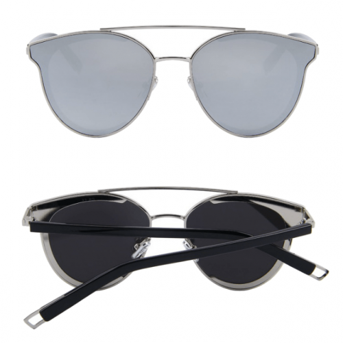 Polycarbonate Round Silver Mirror Cat Eye Sunglasses Front and Back View