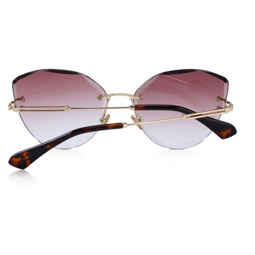 Red Polycarbonate Funky Rimless Cat Eye Sunglasses - Back View