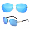 Rimless Crystal Stone Temple Polycarbonate Blue Mirror Square Sunglasses Front and Side View