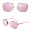 Rimless Pink Mirror Square Sunglasses Front and Side View