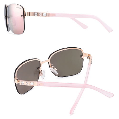 Rimless Pink Mirror Square Sunglasses Side and Back View