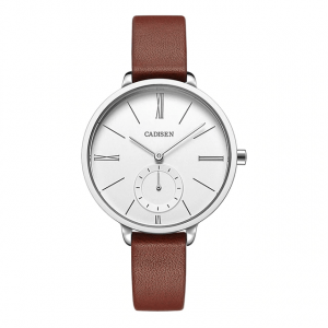 Round Dial Thin Leather Strap Watch - Brown