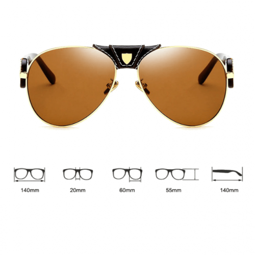 Stylish PU Leather Bridge Mirror Aviator Sunglasses Dimension