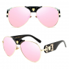 Stylish PU Leather Bridge Pink Mirror Aviator Sunglasses Front and Side