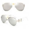 Stylish PU Leather Bridge Silver Mirror Aviator Sunglasses Front and Side