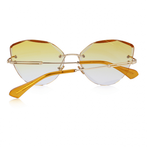 Yellow Polycarbonate Funky Rimless Cat Eye Sunglasses - Back View