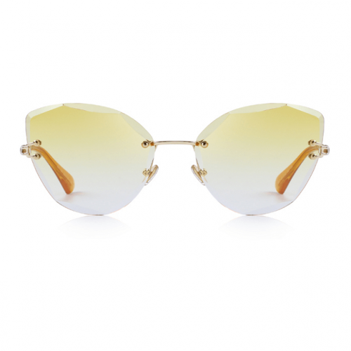 Yellow Polycarbonate Funky Rimless Cat Eye Sunglasses - Front View