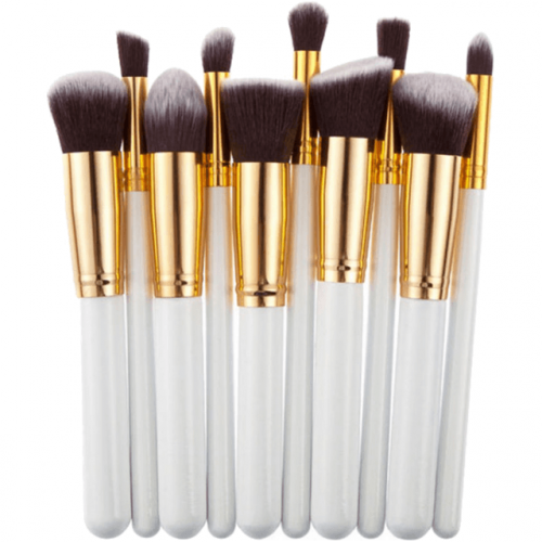 10 Pc White Gold Makeup Brushes