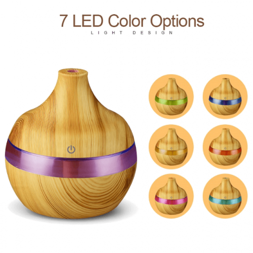 USB Powered 7 LED Colour Changing Ultrasonic Noiseless Wood Essential Oil Diffuser 300ml