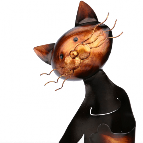 Chrome Plated Cat Wine Bottle Holder - Close Up Face View