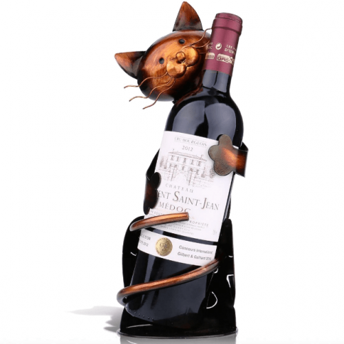 Chrome Plated Cat Wine Bottle Holder