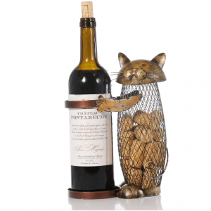 Vintage Handcraft Cat Wine & Cork Bottle Holder