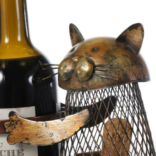 Vintage Handcraft Cat Wine & Cork Bottle Holder - Close Up Face View