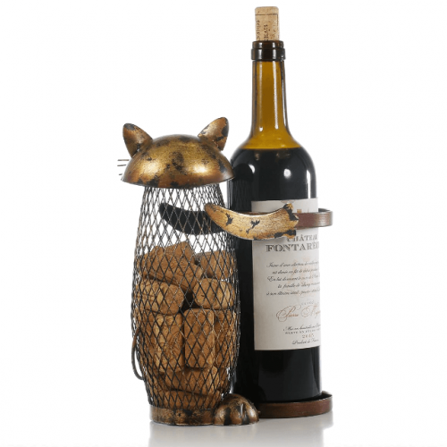 Vintage Handcraft Cat Wine & Cork Bottle Holder - Back View
