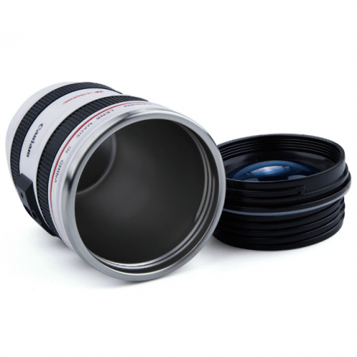 Camera Lens Novelty White Coffee Mug - Front Side