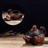 Dragon Art Classical Handmade Purple Clay Teapot - Front Side View Display