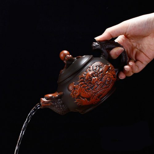 Dragon Art Classical Handmade Purple Clay Teapot - Tea Pouring Demo