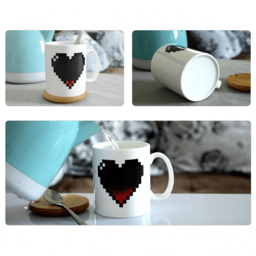 Pixelated Heart Colour Changing Heat Sensitive Coffee Mug - Before Heat Display