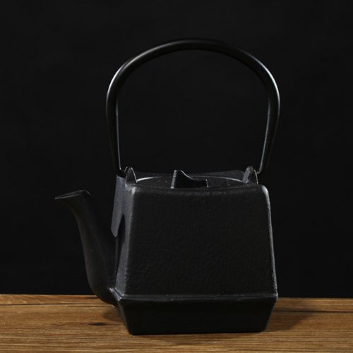 Traditional Square Authentic Tetsubin Cast Iron Teapot - Side View