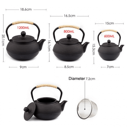 Vintage Japanese Cast Iron Teapot - Dimension