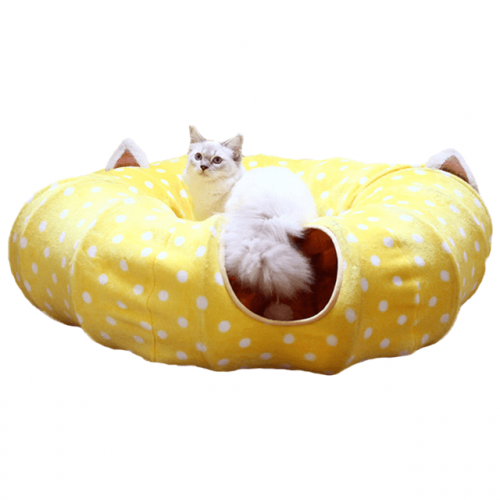 360 Degree Collapsible Round Cat Play Tunnel - Cat Playing Front View