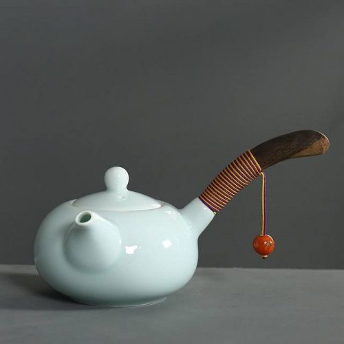 Wooden Handle Porcelain Teapot - Display 1