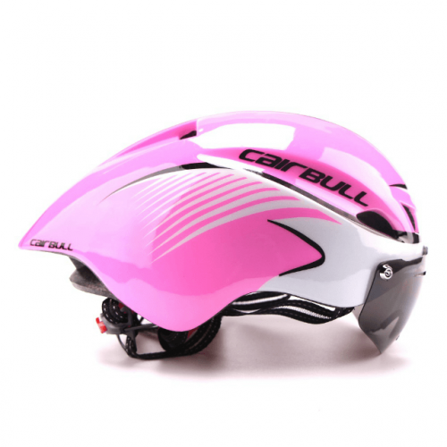 Aerodynamic Ventilated Bicycle Helmet with Visor - Pink and White