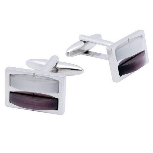 Cats Eye Stone Rectangle Cufflinks - Purple Front Side View
