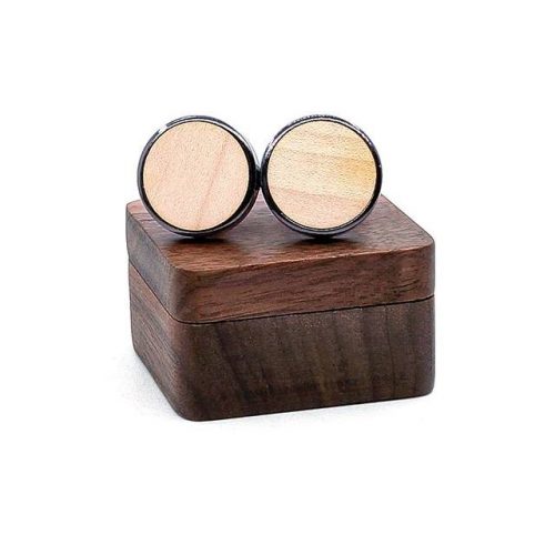 Wooden Round Cufflinks - Maple