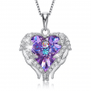 Crystal Heart Angel Wings Pendant Necklace - Purple