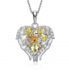 Crystal Heart Angel Wings Pendant Necklace - Yellow