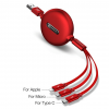 3 in 1 Retractable Charging Cable for Smartphones - Red
