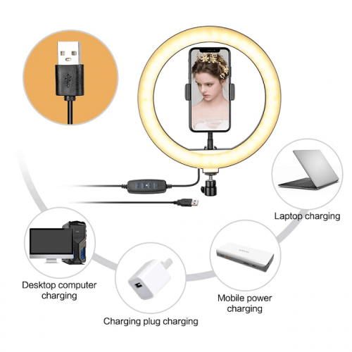 LED Ring Light with Tripod Stand - Charging Option