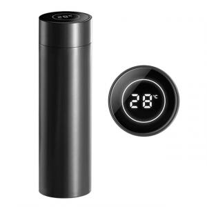 Smart Vacuum Insulated Water Bottle with LED Temperature Display - Black