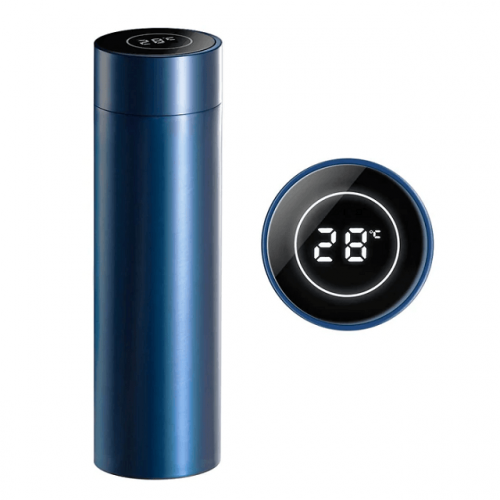 Smart Vacuum Insulated Water Bottle with LED Temperature Display - Blue